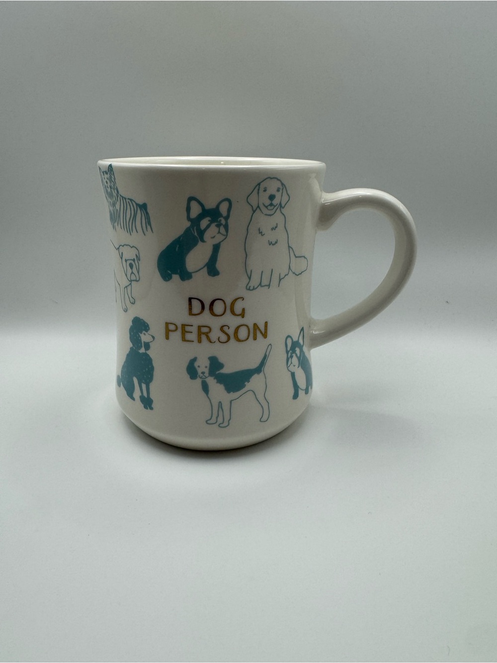 Opal House Dog Person Ceramic Coffee Mug with Blue Dog Illustrations